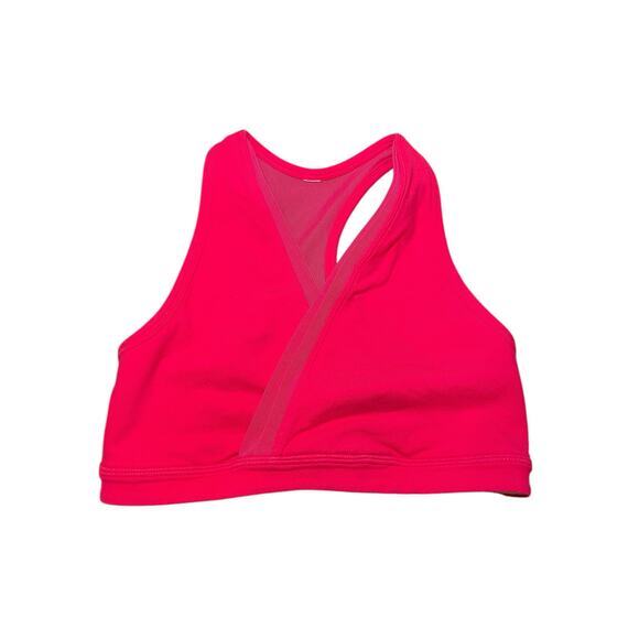 Lululemon Women 4 No So Deep V Neck Mesh Sports Bra Raspberry Hot Pink - Picture 1 of 8